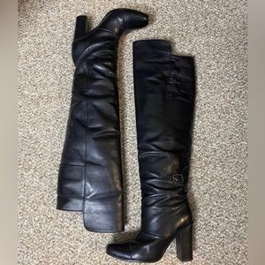 H&M limited edition black leather Over-the-Knee boots